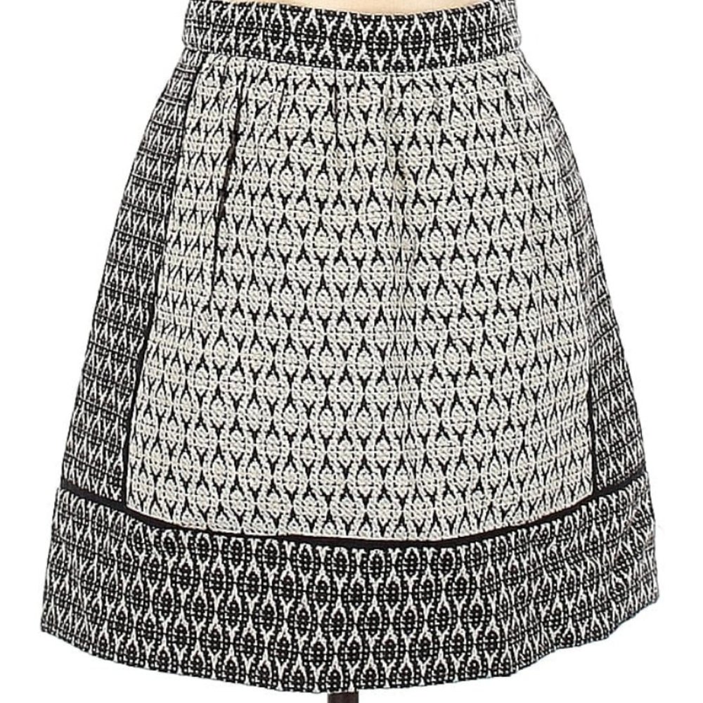 J Crew Black Ivory woven panel mini skirt size 00 fully lined work party